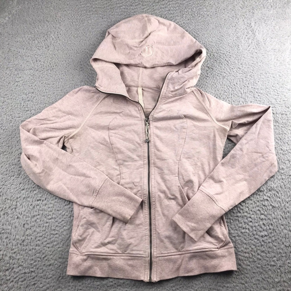 Lululemon Scuba Full Zip Hoodie Women 8 Pink Heathered Cotton Fleece Thumbholes